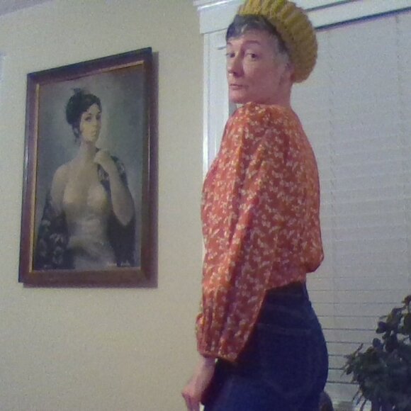 Harvest Orange Faux Wrap Blouse Lucky Brand Size Small - Picture 3 of 5